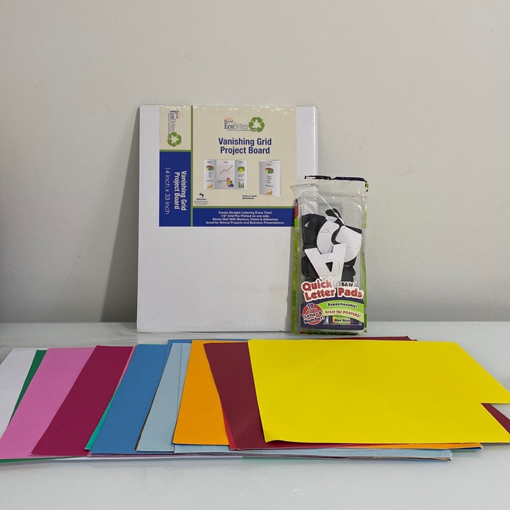 Project/Art Set Supplies Lot - Poster Board, Colorful Paper, Letters & Numbers